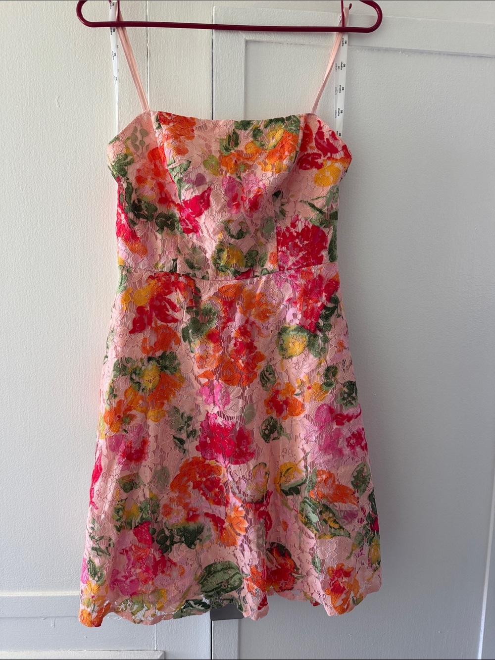 Floral Pink Mini Dress with Spaghetti Straps